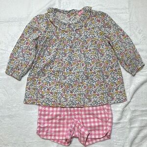 EUC Bisby ruffle collar floral 3/4 sleeve top and pink gingham short set 5t